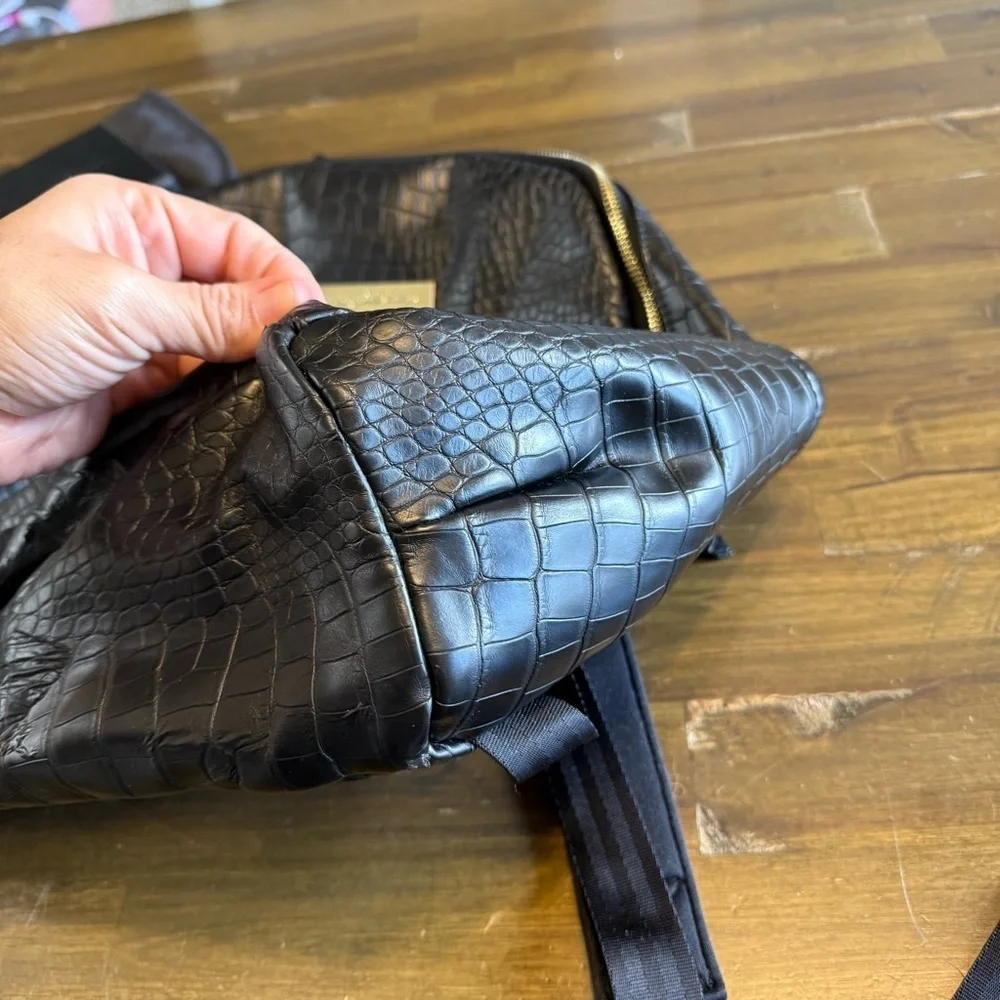Petunia Pickle Bottom Black Faux Croc Diaper Bag Backpack Pad Wipes Container